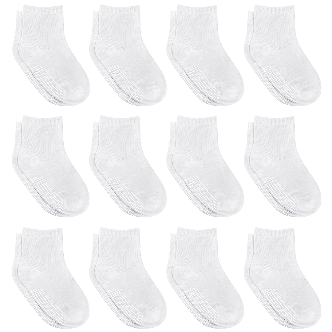 12 Pairs Non-Slip Toddler Socks With Grips for Baby Boys and Girls - Anti-Slip Crew Socks for Infant&#39;s and Kids