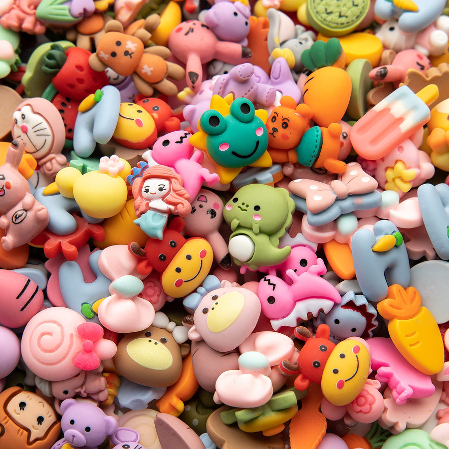 Slime Charms Cartoon Animal and Fruit Cute Set - Mixed Lot Assorted Fruit Resin Flatback Cute Sets for DIY Crafts Making,Decorations,Scrapbooking,Embellishments,Hair Clip 100pcs