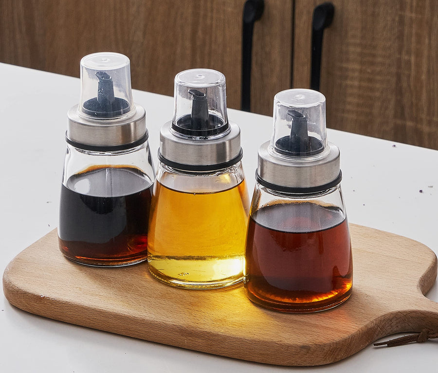 [3 Pack 180ml/6 oz Airtight Olive Oil Dispenser Bottle,Oil and Vinegar Cruet Set for Kitchen and BBQ, Oil Decanter for Cooking Wine/Soy Sauce/Vinegar, Leak-Proof Spout with Dust Cap