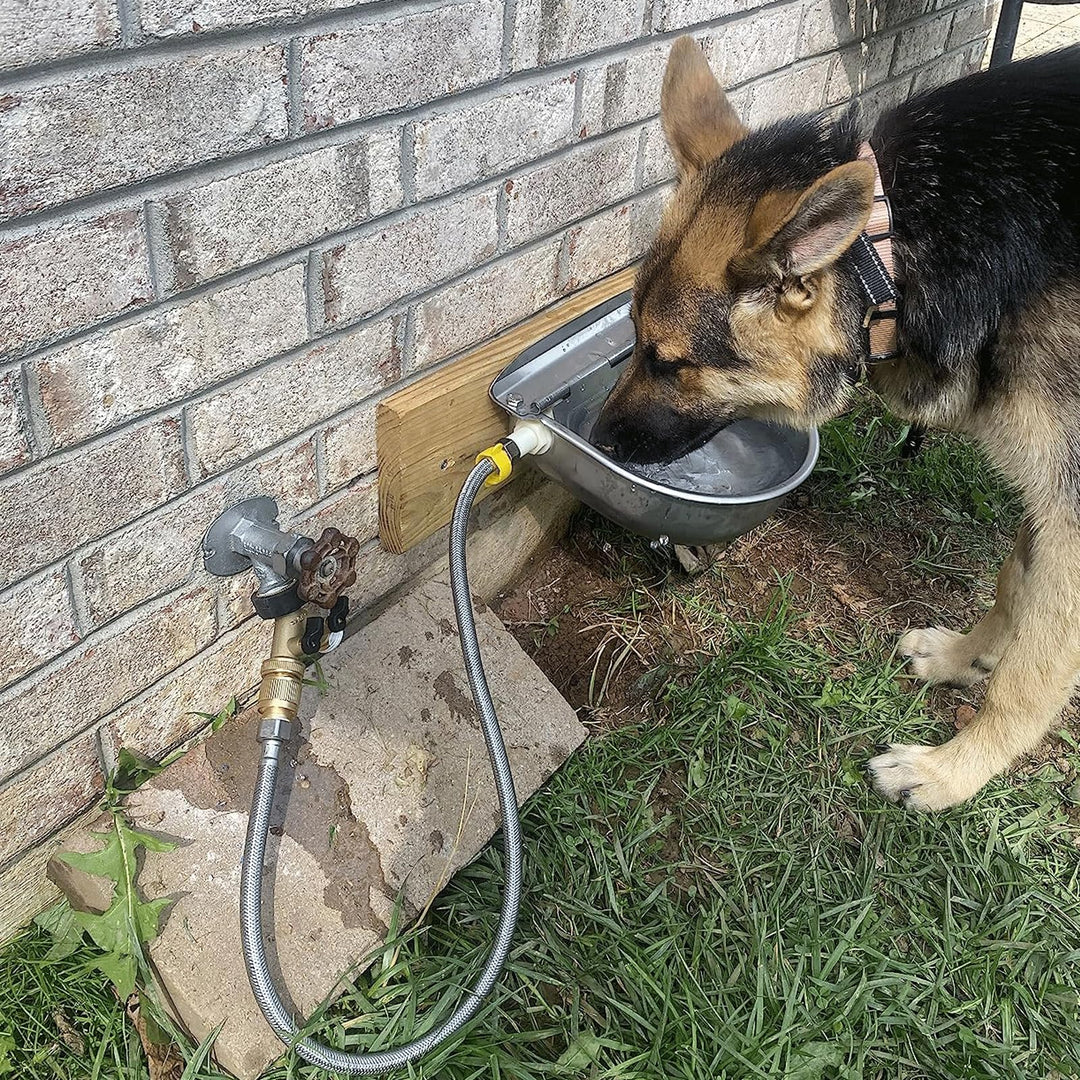 304 Stainless Steel Automatic Livestock Waterer with Float Valve and 39 inch Water Hose(one end 3/4''), Automatic Animal Water Bowl for Dogs,Horse,Calf,Chicken,Goat, Livestock Horse Waterer Dispenser