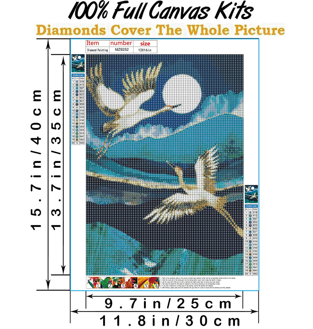 5D Diamond Painting Kit,Diamond Art Kits for Adults,Diamond Dots,Paint with Diamonds Round for Gift,Wall Decor(12x16) (Midnight Cranes)
