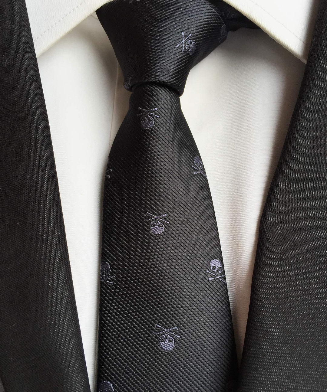 Elfeves Boys Skinny Slim Tie Repp Grey Skull Black Fun 