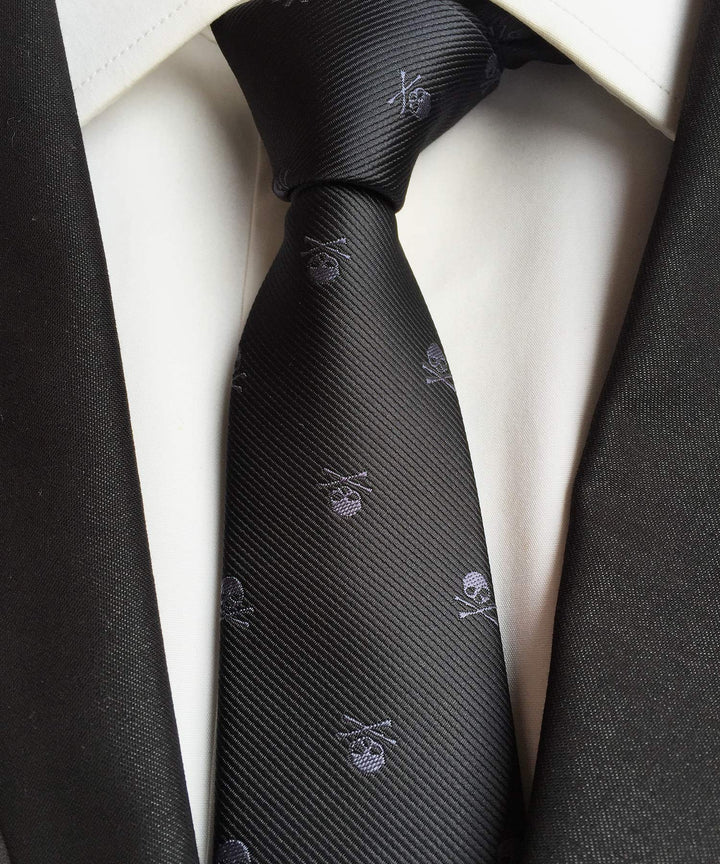 Elfeves Boys Skinny Slim Tie Repp Grey Skull Black Fun 