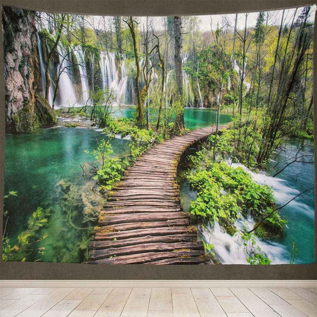 Green Nature Landscape Tapestry Rainforest Tapestry Wat