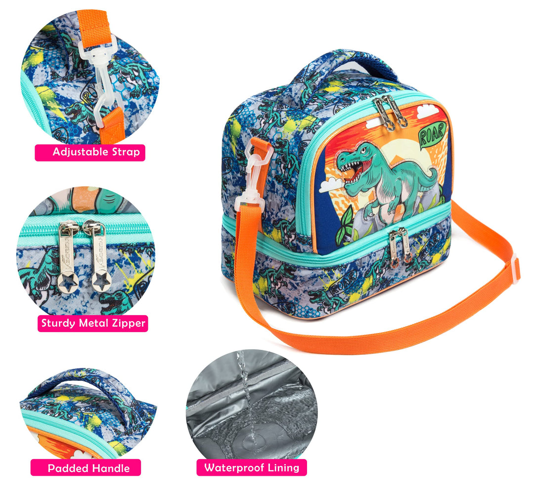 Kids Lunch Bag Insulated Bento Cooler Bag Two compartments Cooler for Boys and Girls with Adjustable Strap Travel Lunch Tote