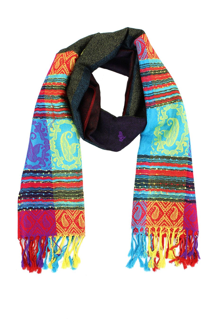 Double Side Rainbow Silky Tropical Colorful Exotic Pashmina Wrap Shawl Scarf (056#9black)