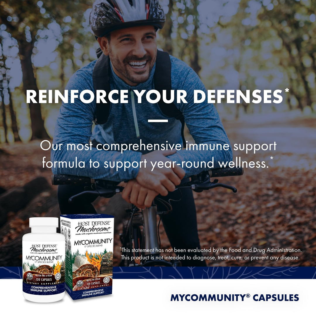 MyCommunity Capsules - 17 Species Blend Mushroom Supplement for Immune Support - Herbal Aid with Lion&#39;s Mane, Reishi. Chaga, Cordyceps, Turkey Tail &amp; More - 120 Capsules (60 Servings)*