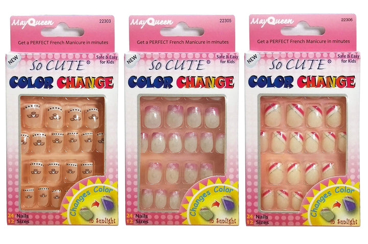 3Pack So Cute Junior Color Changing Sticker Nail for Kids 22303/22305/22306