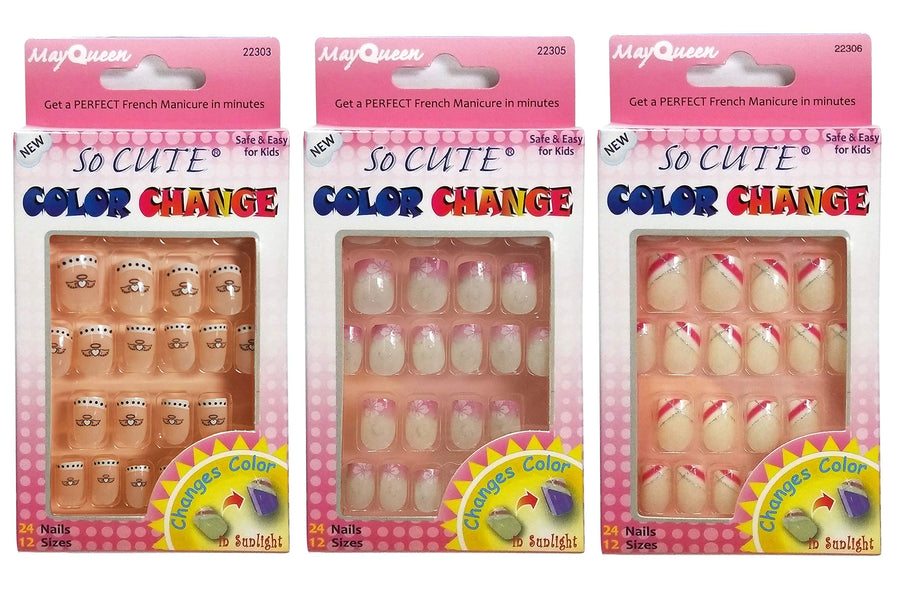 3Pack So Cute Junior Color Changing Sticker Nail for Kids 22303/22305/22306