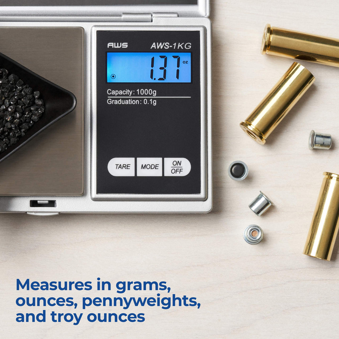 American Weigh Scales Series Digital Pocket Weight Scale, Lightweight, Accurate Measurement 1kg x 0.1g, (Silver), AWS-1KG-SIL