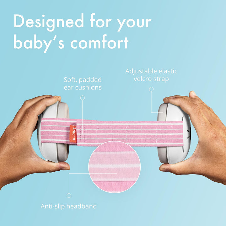 Alpine Muffy Baby Ear Protection for Babies and Toddlers up to 36 Months - CE & ANSI Certified - Noise Reduction Earmuffs - Comfortable Baby Headphones Against Hearing Damage & Improves Sleep - Pink