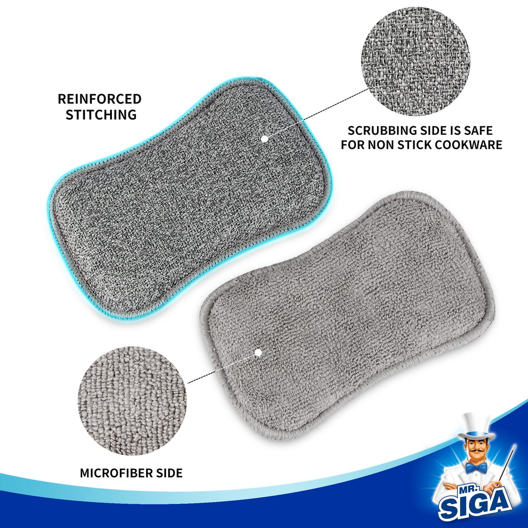 MR.SIGA Dual-Sided Scrub Sponges, Long lasting, Reusabl