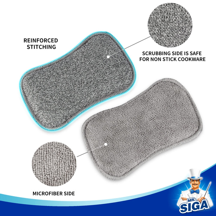 MR.SIGA Dual-Sided Scrub Sponges, Long lasting, Reusabl