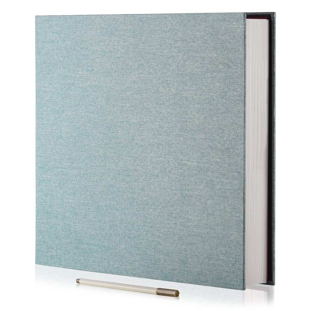 Photo Album Self Adhesive 3x5 4x6 5x7 6x8 8x10 8.5x11 11x10.6 Magnetic Scrapbook Album DIY Length 11x10.6 Inch 40 Pages Linen Cover DIY Photo Album with A Metallic Pen and DIY Accessories(Green)