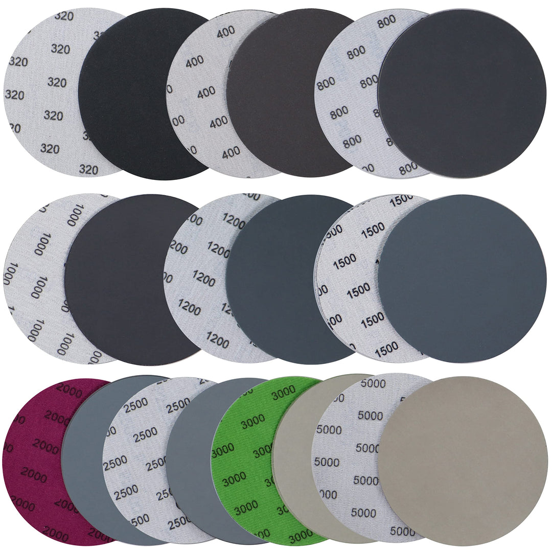 40PCS 5 inch No Hole #320-#5000 Wet Dry Sanding Discs 320 400 800 1000 1200 1500 2000 2500 3000 5000 Grit Sandpaper Compatible for Random Orbital Sanders (#320-#5000 10Kind Grit Each 4PCS)