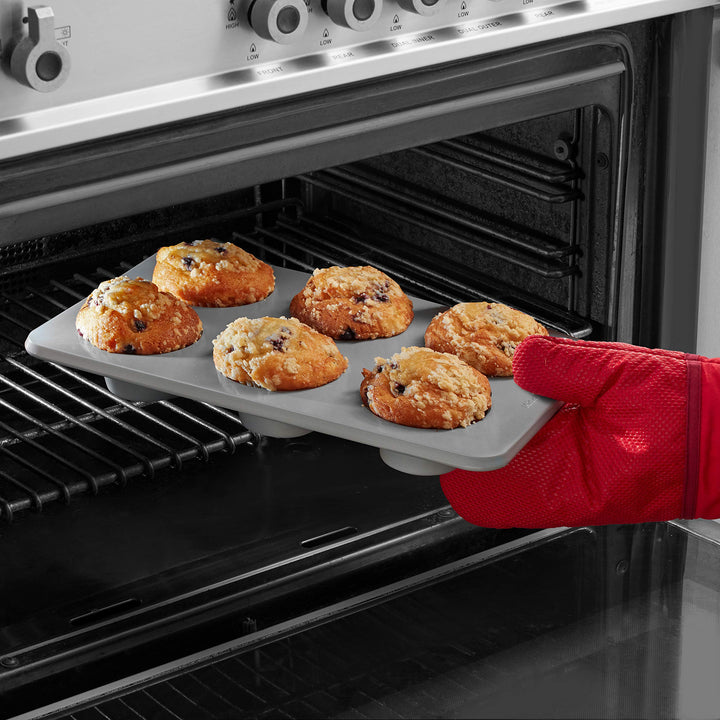Nonstick Aluminized Steel Mega Muffin Pan, 6-Cup, Silver