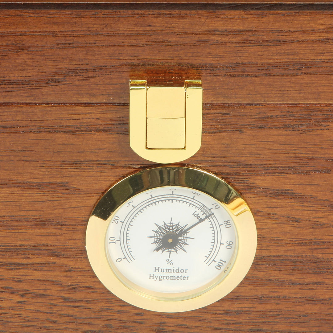 Desktop Humidor, Capri Elegant, Tempered Glasstop, Spanish Cedar Divider, Brass Ring Glass Hygrometer, Holds 25 to 50 Cigars