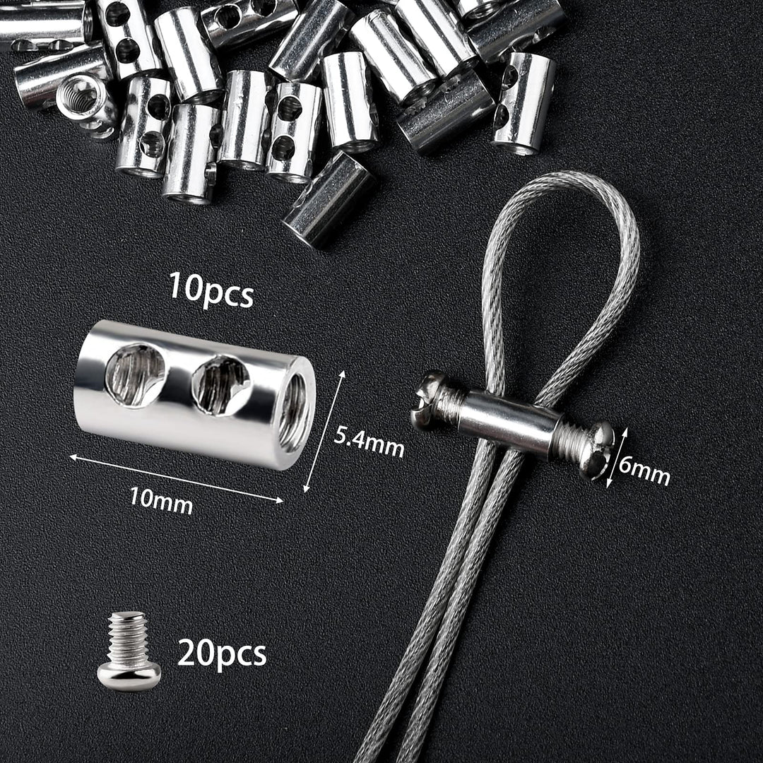 FSHIHINE 100PCS Wire Rope Clips Clamp Adjustable Wire Rope Grips for 1-2 mm Diameter Wire Rope and Cable Wire Rope Lock with End Screw Stopper and Screwdriver I Shaped Wire Rope Clamp