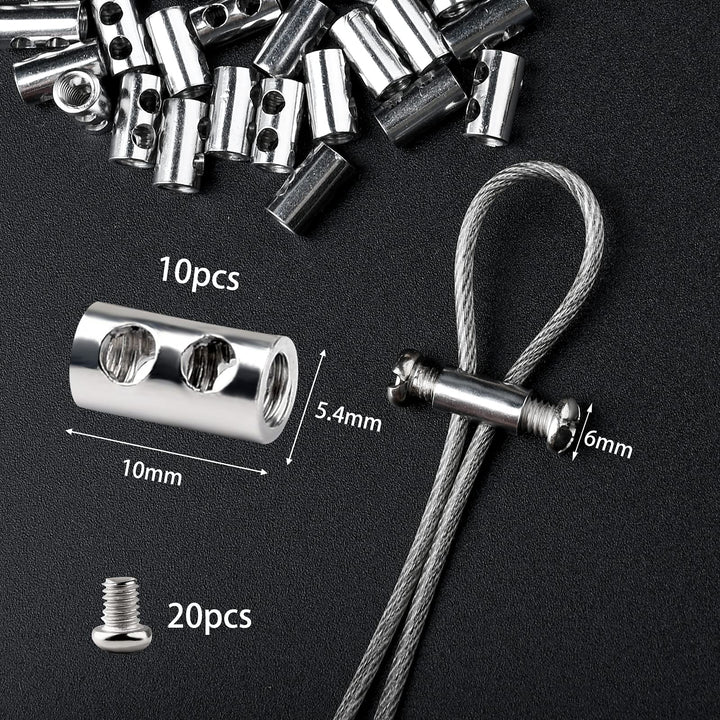 FSHIHINE 100PCS Wire Rope Clips Clamp Adjustable Wire Rope Grips for 1-2 mm Diameter Wire Rope and Cable Wire Rope Lock with End Screw Stopper and Screwdriver I Shaped Wire Rope Clamp