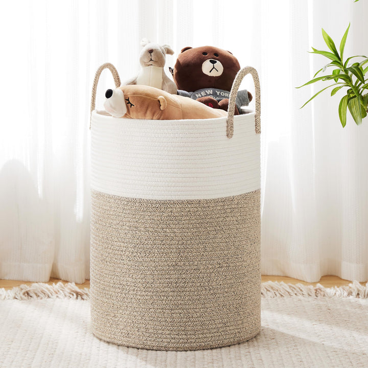 Cotton Rope Laundry Hamper , 58L - Woven Collapsible Laundry Basket - Clothes Storage Basket for Blankets, Laundry Room Organizing, Bedroom Storage, Clothes Hamper – Brown