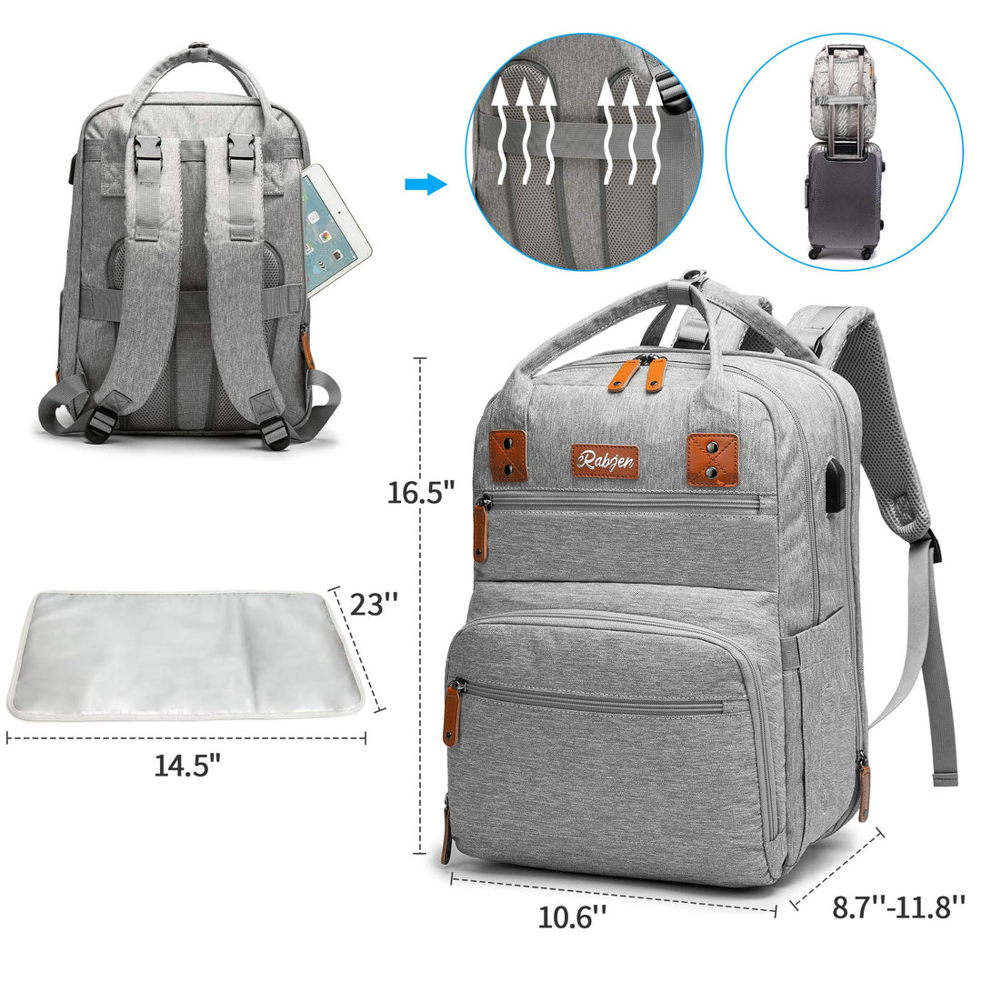 Diaper Bag Backpack, Transformable Baby Bag, Spacious Enough for Twins&#39; Stuff, Multifunction Back Pack, Gray