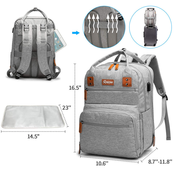 Diaper Bag Backpack, Transformable Baby Bag, Spacious Enough for Twins&#39; Stuff, Multifunction Back Pack, Gray
