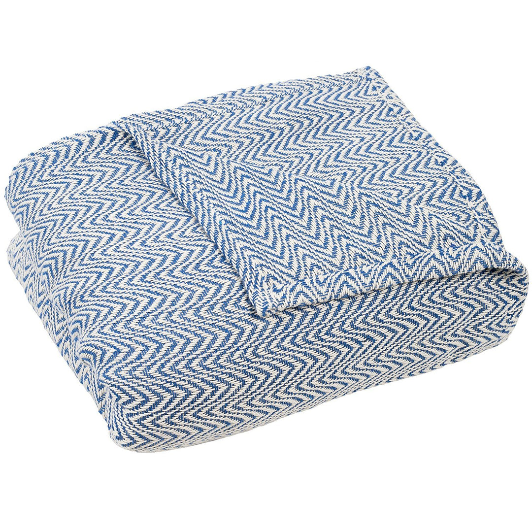 Chevron 100% Cotton Luxury Soft Blanket - F/Q - Blue