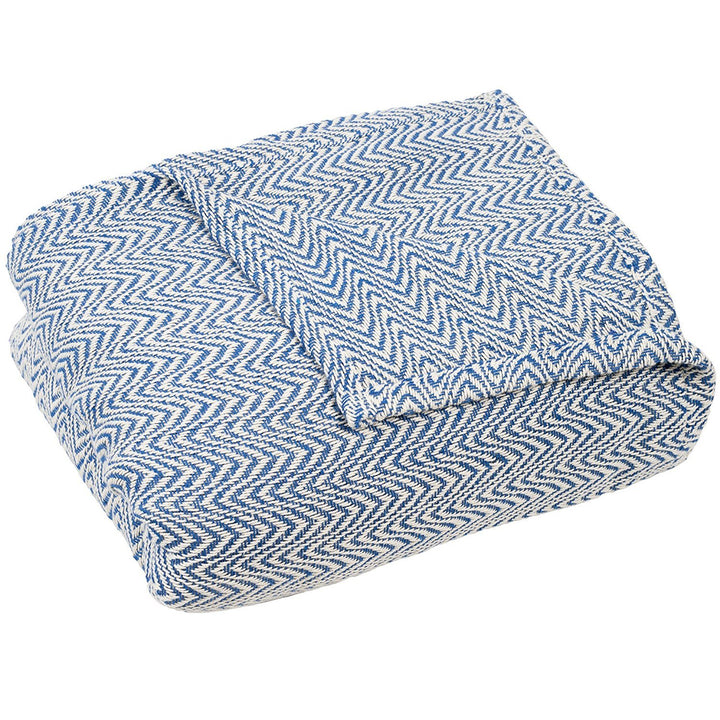 Chevron 100% Cotton Luxury Soft Blanket - F/Q - Blue