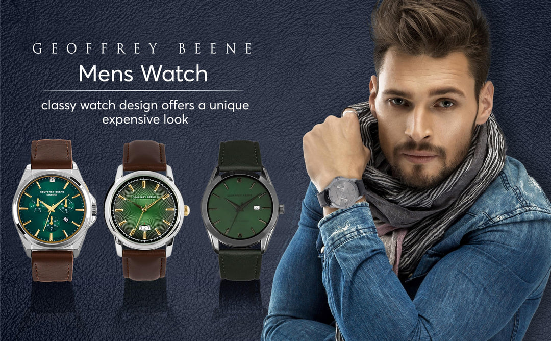Geoffrey Beene Mens Watch Leather Band Quartz Movement 