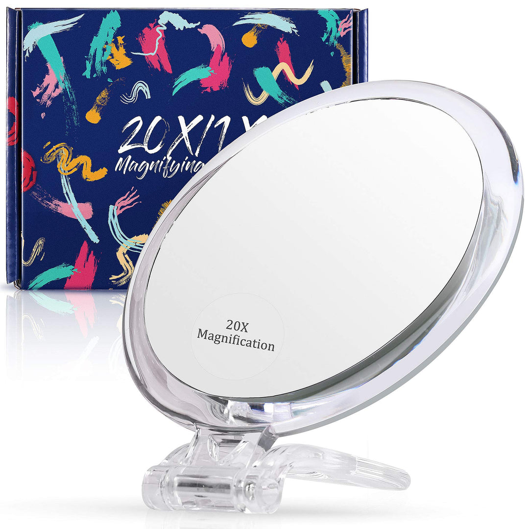 Magnifying Mirror 20x / 1x Two Sided, Double Sided Magnifying Mirror with Stand, Magnified Hand Mirror for Makeup, Blackhead/Comedone Removal (5inch,20X/1X, Blue)