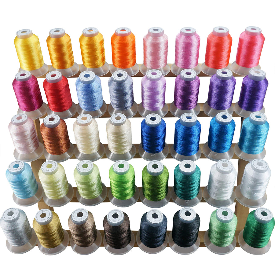 40 Brother Colors Polyester Embroidery Machine Thread Kit 500M (550Y) each Spool for Brother Babylock Janome Singer Pfaff Husqvarna Bernina Embroidery and Sewing Machines
