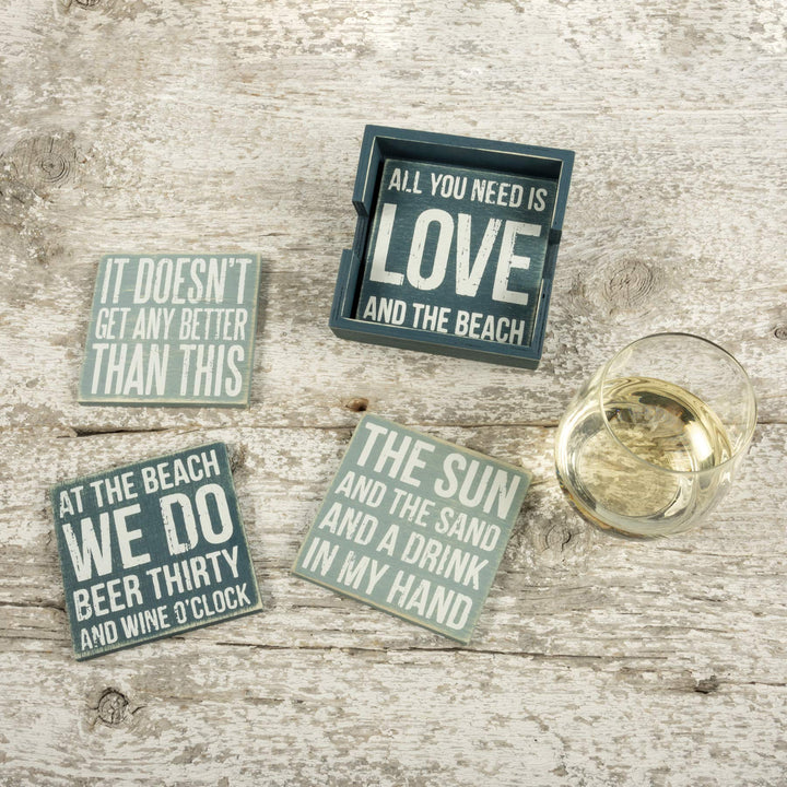 Primitives By Kathy Square Drink Coaster Set, 4, Beach