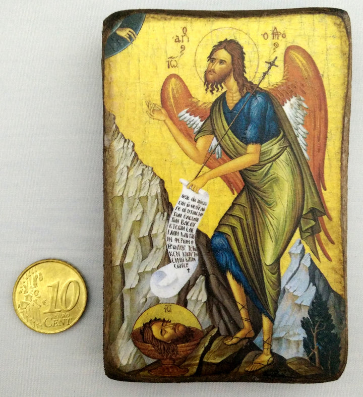 Wooden Greek Christian Orthodox Wood Icon of Saint John The Baptist / A0