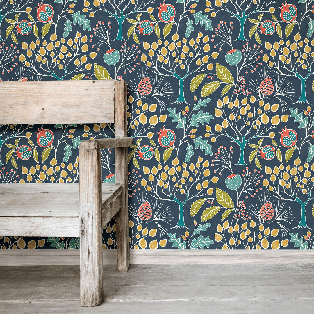 NU3038 Groovy Garden Navy Peel &amp; Stick Wallpaper, Multicolor