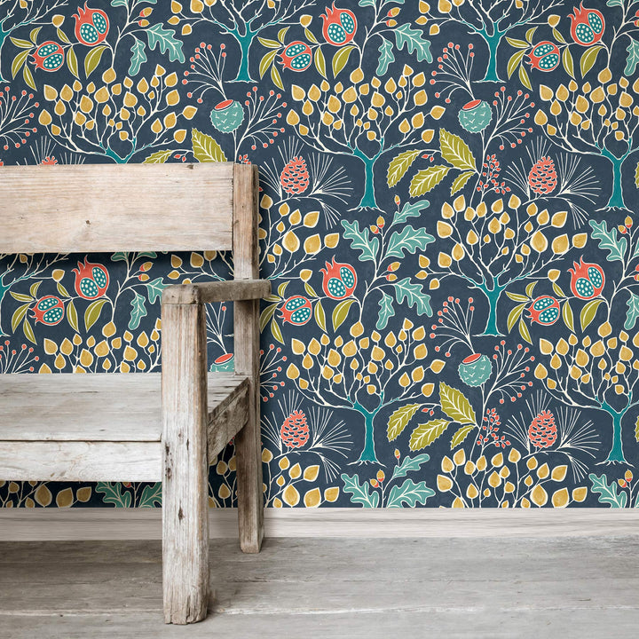 NU3038 Groovy Garden Navy Peel &amp; Stick Wallpaper, Multicolor