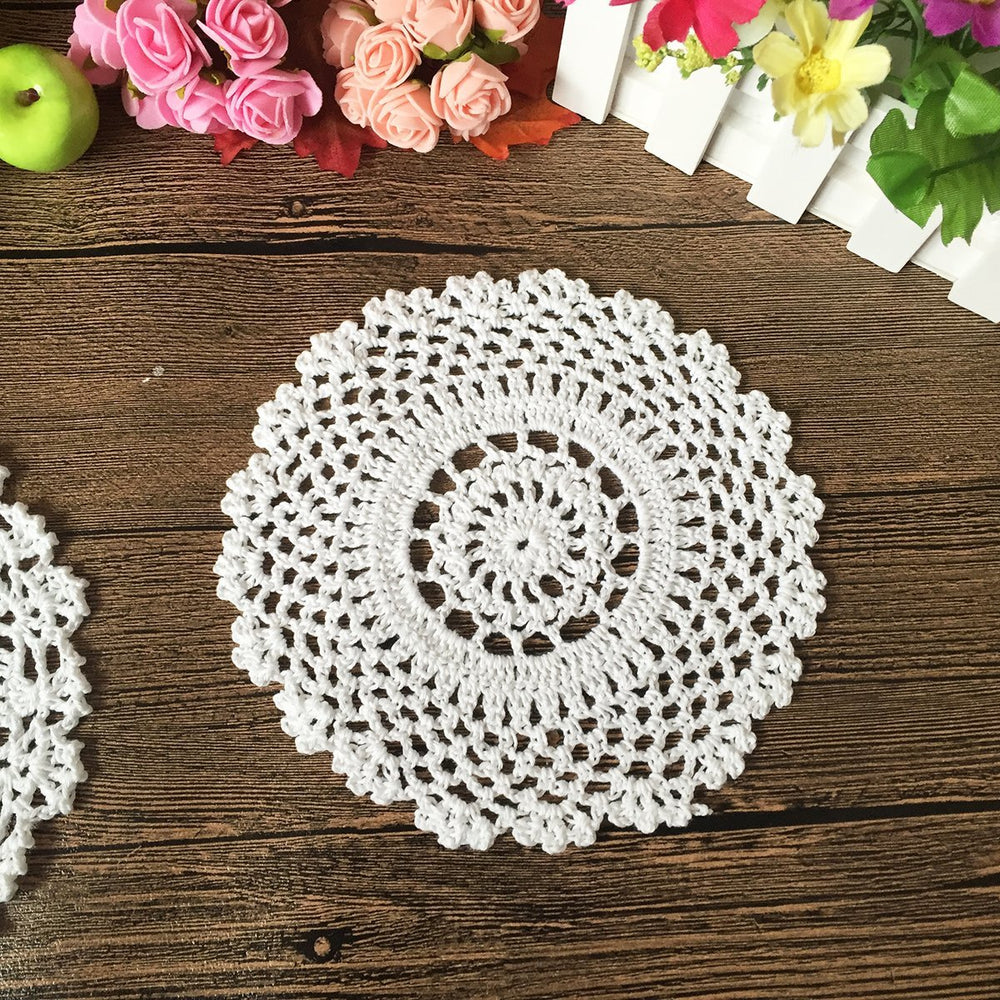 7 Inch 4pc Handmade Round Crochet Cotton Lace Table Placemats Doilies Value Pack, Mix, Beige (4pc-7 Inch Beige)