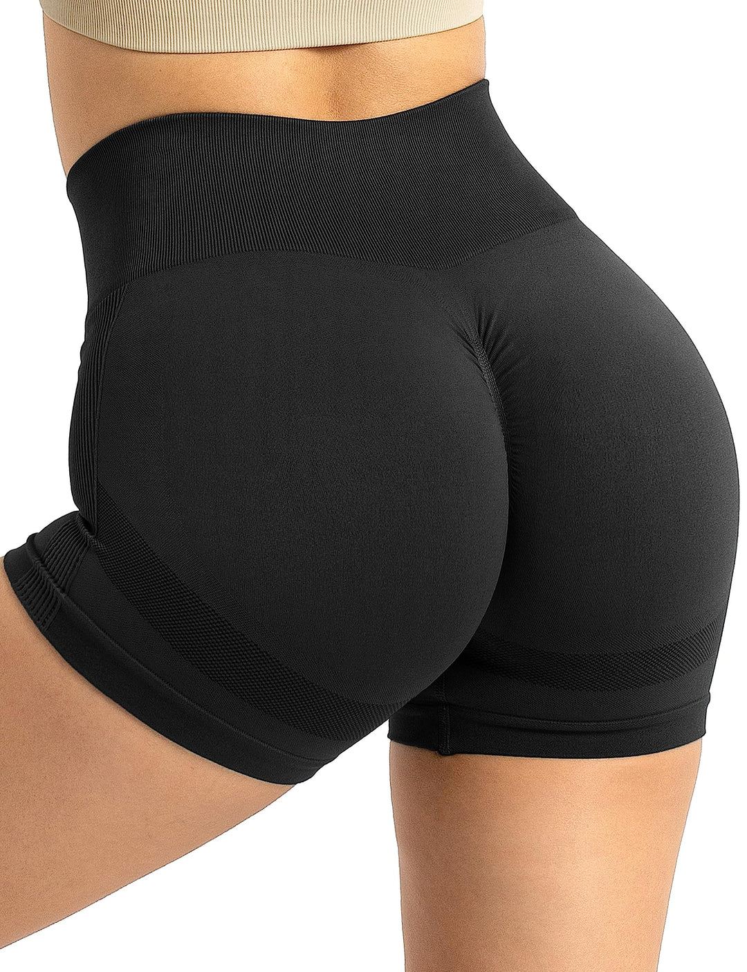 High Waist Workout Shorts for Women Seamless Scrunch Butt Lifting Short Gym Smile Contour Cycling Biker Shorts A-Black