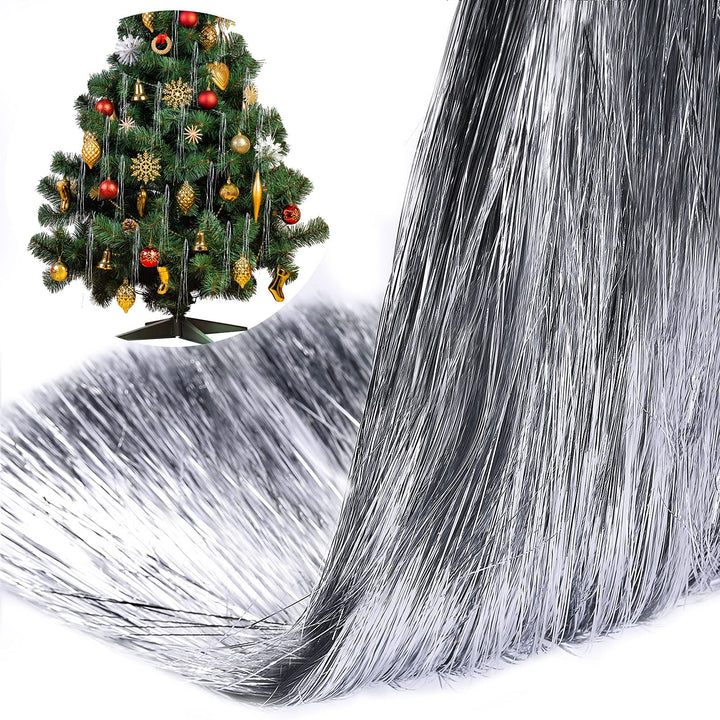 14000 Piece Christmas Icicle Tinsel Foil Fringes Tinsel Birthday Tinsel Curtain Strand Icicle Tinsel Christmas Tree Tinsel Decoration for Christmas Holiday Decor Birthday Supplies (Silver)
