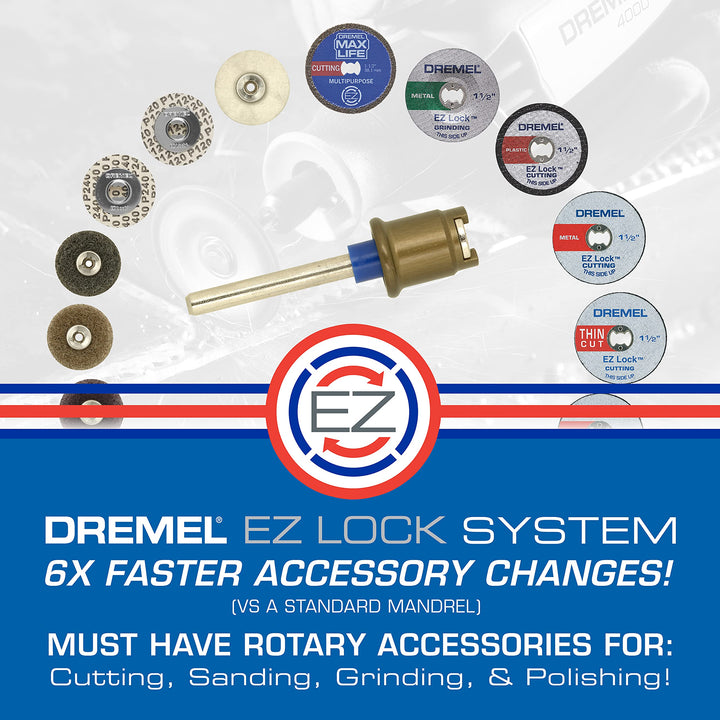 EZ406-02, EZ - Lock Starter Kit, 1 1/2-Inch (38.1 mm) Wheel Diameter, 5 Piece Fiberglass Reinforced Cut-Off Wheels and EZ402 Mandrel Included, Rotary Tool Cutting Disc Accessories