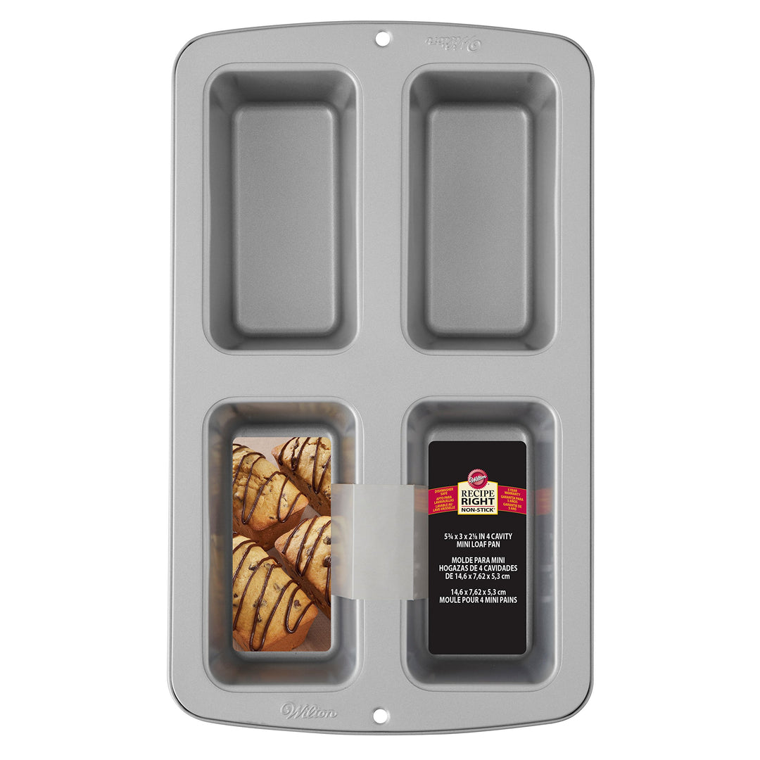 Recipe Right Non-Stick Mini Loaf Pan, 4-Cavity Cookware Set for Your Creations, Steel