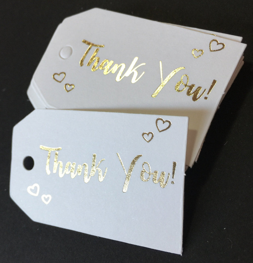 Thank You Tags Gold Foil - 50 Pack - Rectangular Tags, 