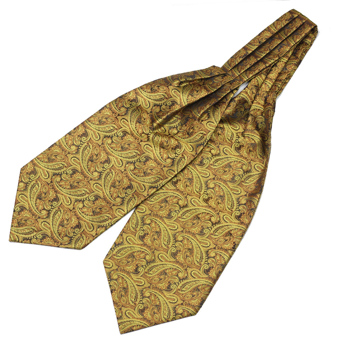 Men Gold Floral 100% Silk Jacquard Woven Self Cravat Tie Formal Ascot 06
