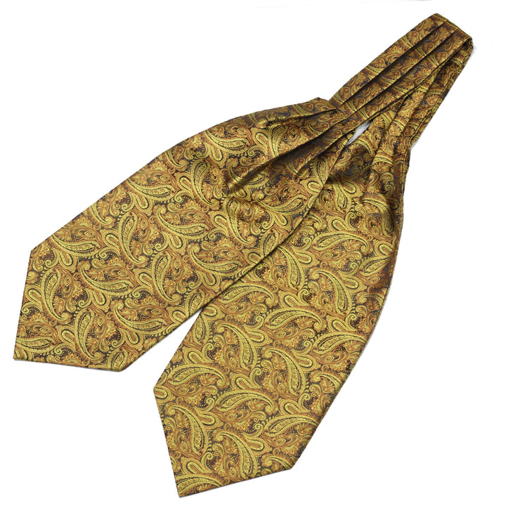Men Gold Floral 100% Silk Jacquard Woven Self Cravat Tie Formal Ascot 06