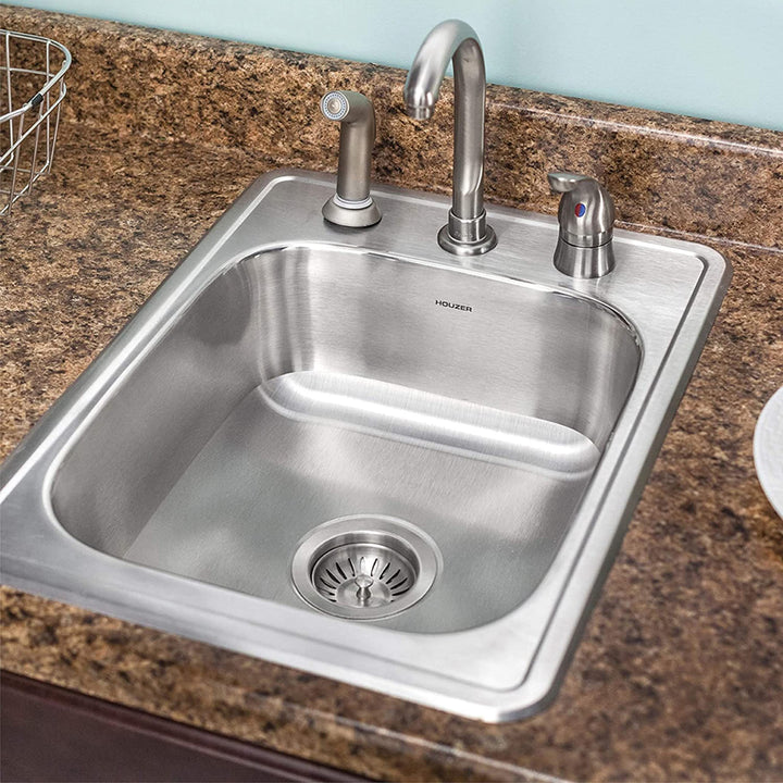 Houzer A1722-7BS-1 ADA Glowtone Series Topmount Stainless Steel 3-hole Bar/Prep Sink
