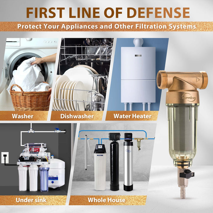 WSP-100 Reusable Whole House Spin Down Sediment Water Filter, 100 Micron Flushable Prefilter Filtration, 1 MNPT + 3/4 FNPT, Brass