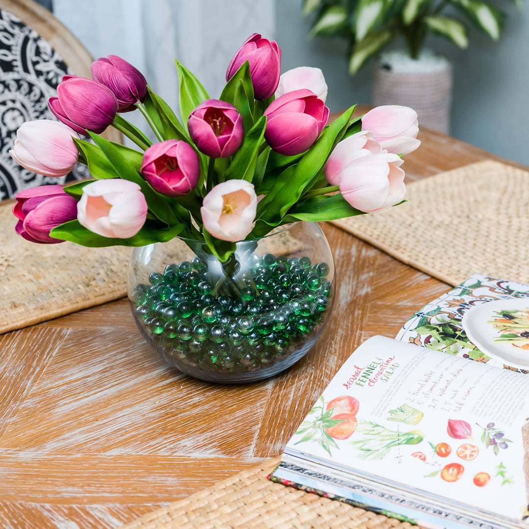 Green Marbles for Vases | Glass Marbles Bulk Vase Fillers | Glass Beads for Vases, Round Marble 1lb, (Approx. 80 pcs)