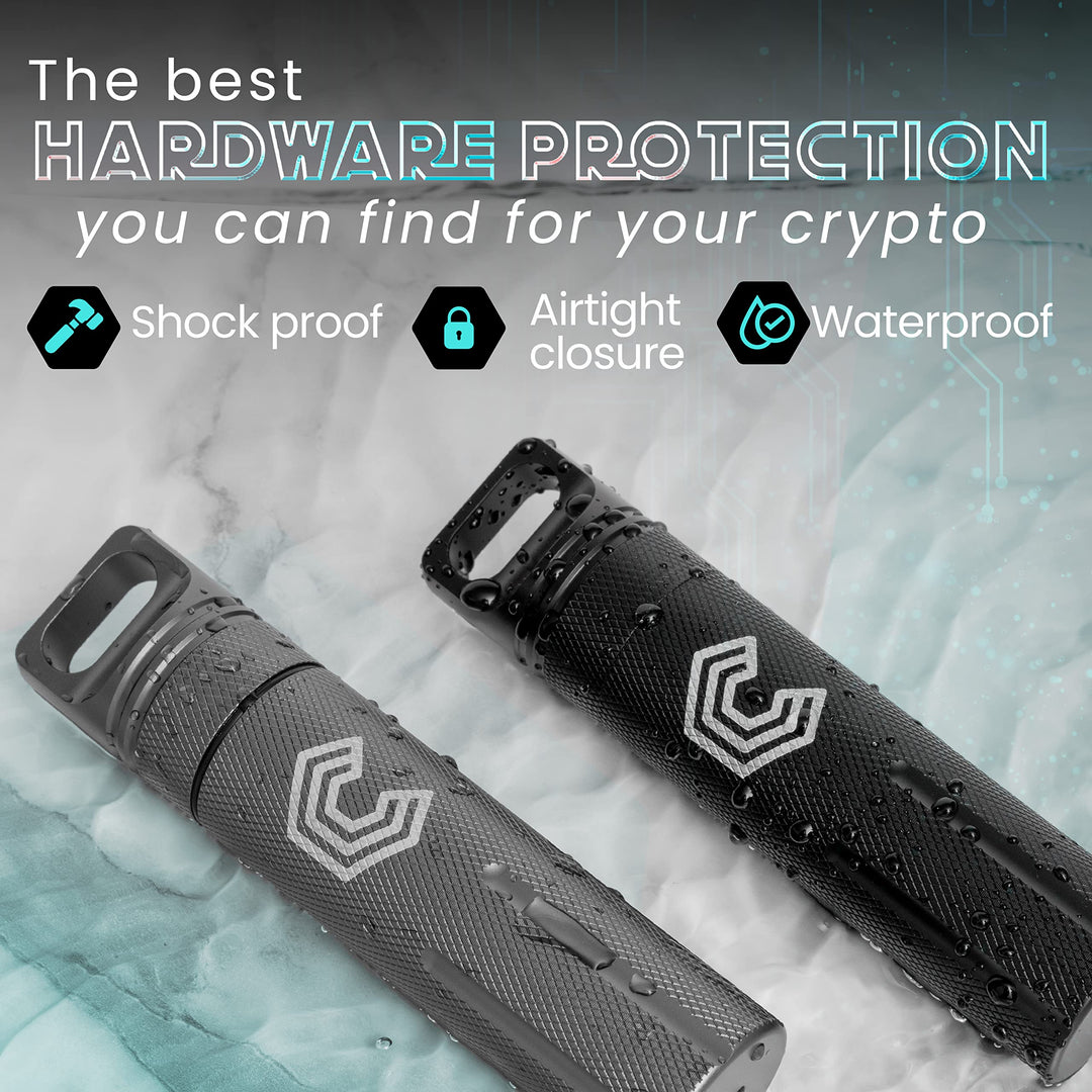 CryptoPod Ledger Nano Case - Fits Nano S/X/S Plus &amp; Yubikey USB - Aluminum Alloy, Fire Resistant &amp; Waterproof - Protective Cold Wallet Storage for Cryptocurrency Device Storage (Black)