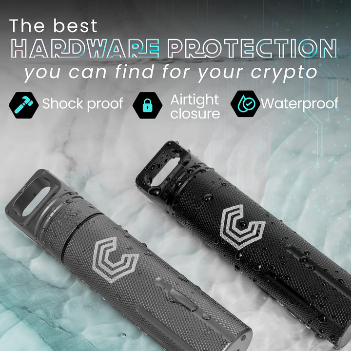 CryptoPod Ledger Nano Case - Fits Nano S/X/S Plus &amp; Yubikey USB - Aluminum Alloy, Fire Resistant &amp; Waterproof - Protective Cold Wallet Storage for Cryptocurrency Device Storage (Black)