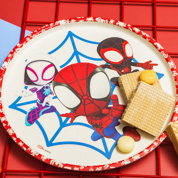 Marvel Spider-Man Dinnerware Set for Kids Includes 8 Plate, 6 Bowl, and 10oz Tumbler, Durable and Sustainable Melamine Bamboo Material (3-Piece Set, Spidey and His Amazing Friends)