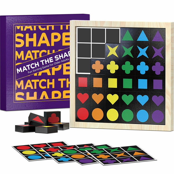 Match The Shapes Wooden Game for Older Adults with Dementia - Matching Pairs Board Game - Cognitive Games for Elderly - Engaging Alzheimers and Dementia Activities for Seniors